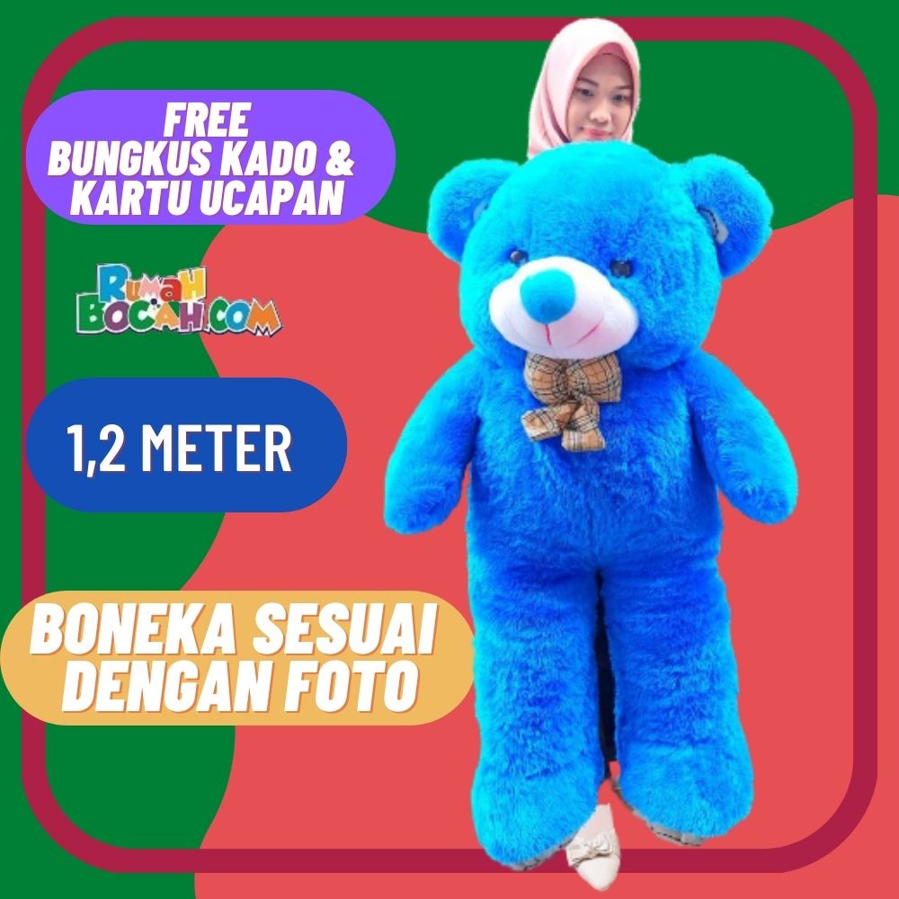 Boneka Beruang 1,2 m meter Teddy Bear Beruang Jumbo Besar Bear  Choosy Pita Kotak Biru untuk Kado Ul