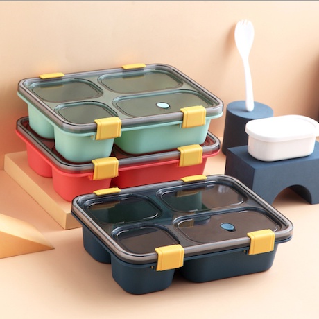 Kotak Bekal Makan 4 sekat Anti tumpah Tempat makanan Dan Sup / Lunch Box set BPA Free