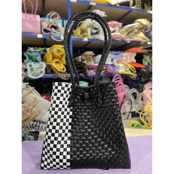 MAJID - Tas Anyaman Jali / Tote Bag Black White Ready Stok Bisa COD Tas Wanita Kekinian