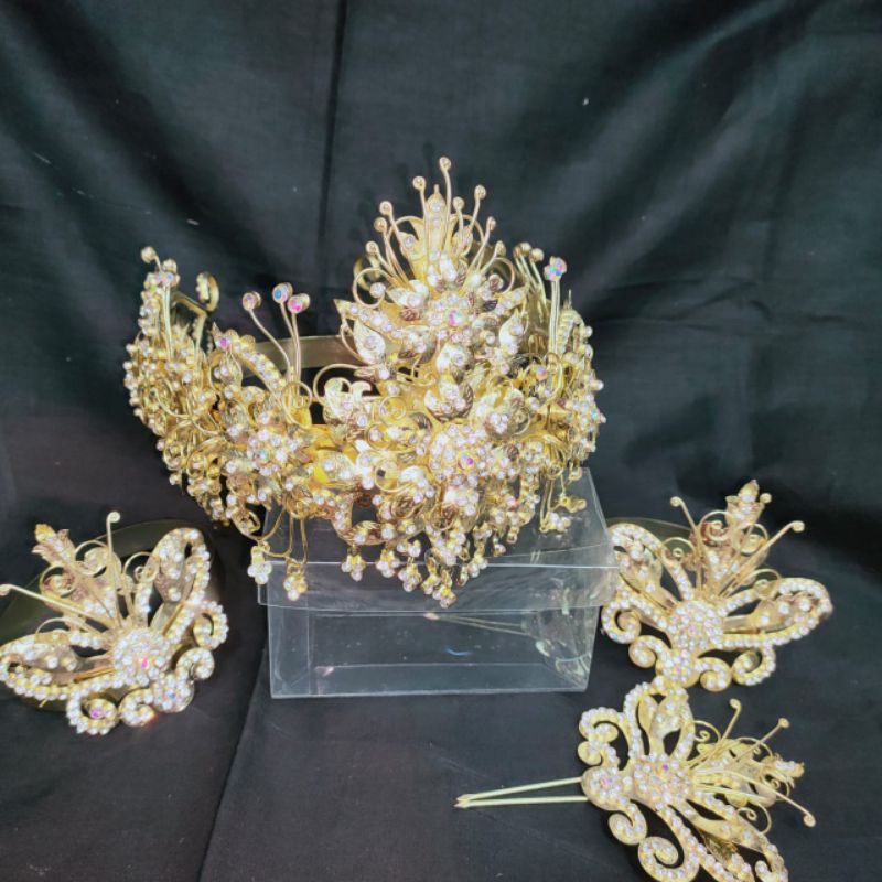 Siger Ciki Daun Mahkota Pengantin Sunda Motif Klasik Bertabur Crystal Cantik