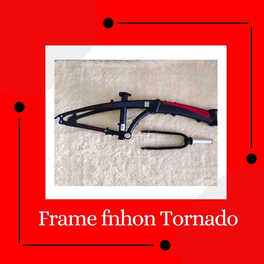 Frameset Sepeda Lipat Fnhon Tornado Hitam Doff Merah 20 22 inch