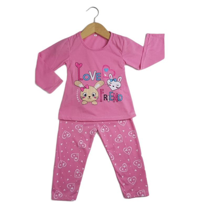 SETELAN BAJU ANAK PEREMPUAN NEW SIKUNING MOTIF LOVE FRIEND 2-6 TAHUN