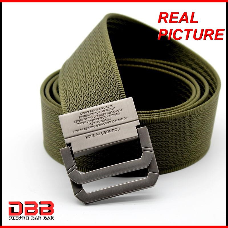 Rhodey Tali Ikat Pinggang Pria Canvas Buckle Belt Blue/Green