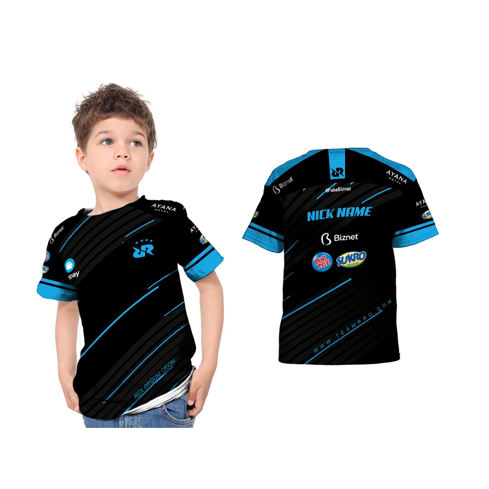 JERSEY ESPORT RRQ BIRU - Baju Kaos T-shirt Anak Jersey RRQ Biru Full Print