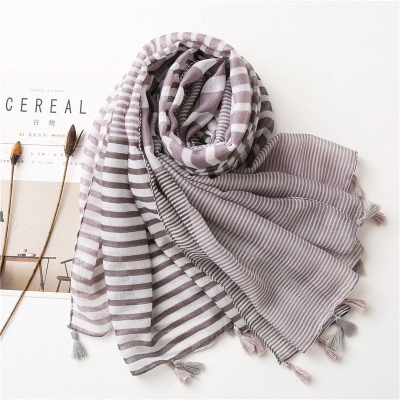 ITSFRIDAY ELLORA Scarf - Premium Pashmina Shawl Selendang Syal Pasmina Hijab Import Motif Line Grey Tassel