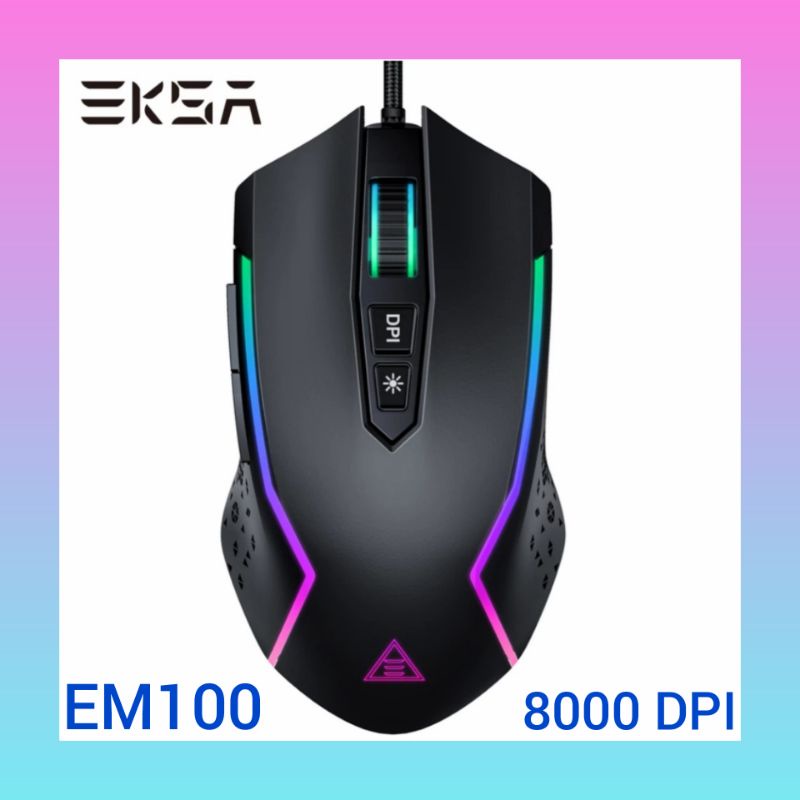 EKSA EM100 RGB Gaming Mouse Gamer USB Wired Gaming Mice 8000 DPI with 6 Color Backlight 7 Programmable Buttons for PC laptop