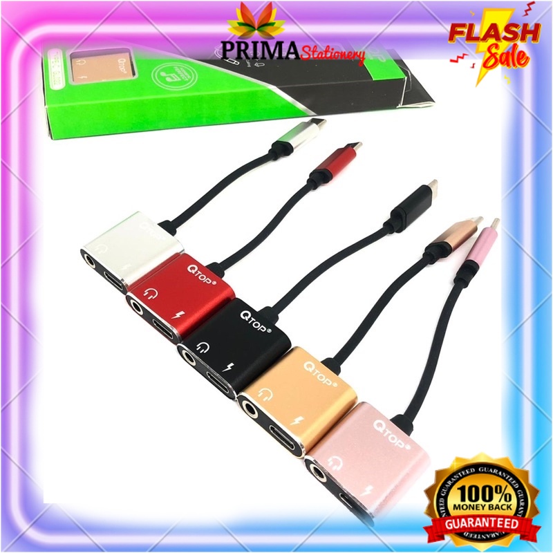 KABEL SPLITTER 2in1 QTOP ORIGINAL GL022 AUX MUSIC & CHARGING FOR XIAOMI ASUS HUAWEI OPPO