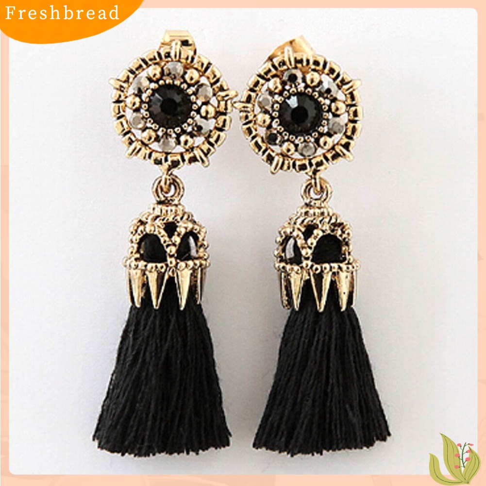 Terlaris Women's Vintage Baroque Style Hollow Rhinestone Tassel Long Dangle Earrings