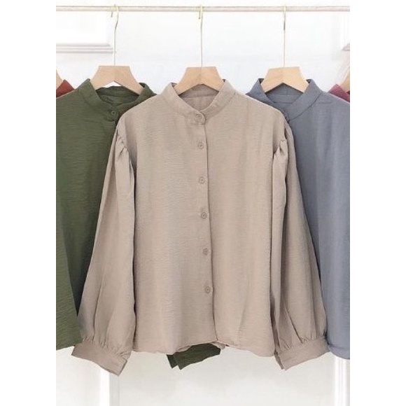 Aisa Blouse Crinkle Premium Kemeja Formal Kerja / Crinkle Blouse Shanghai-AISA BEIGE