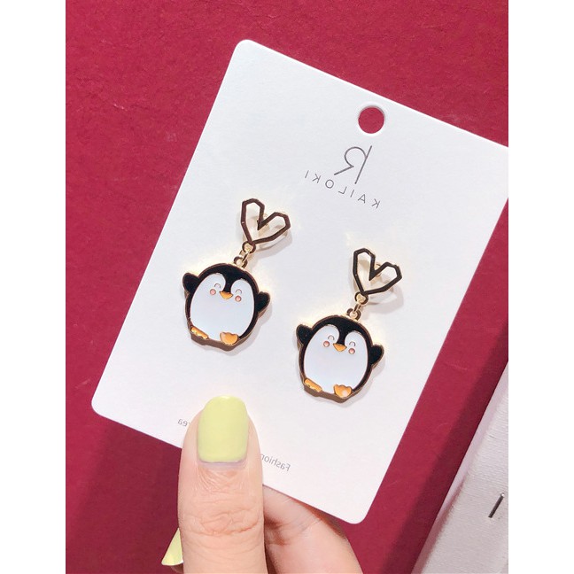 LRC Anting Tusuk Fashion Gold 925 Silver Needle Love Penguin Earrings D06490