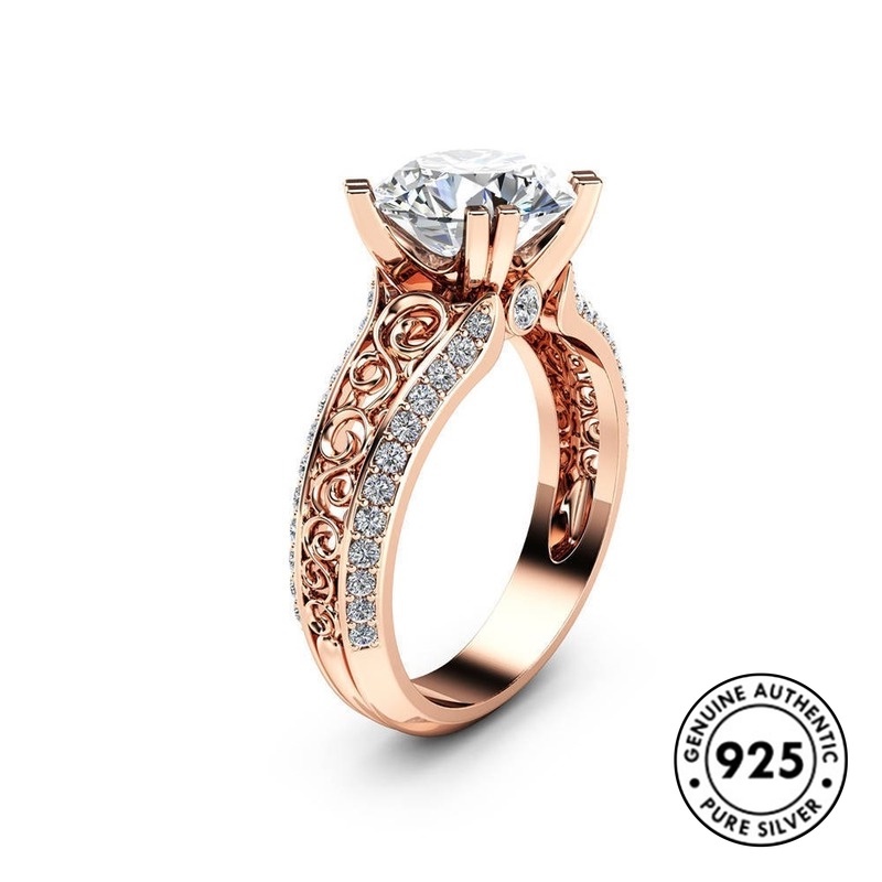 Cincin Model Hollow Bahan S925 Silver Warna Rose Gold