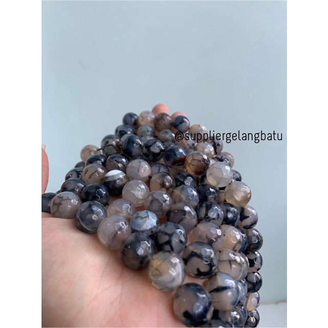 Batu RHODOLITE DALMANTION CUTTING 14mm natural akik hitam putih serat