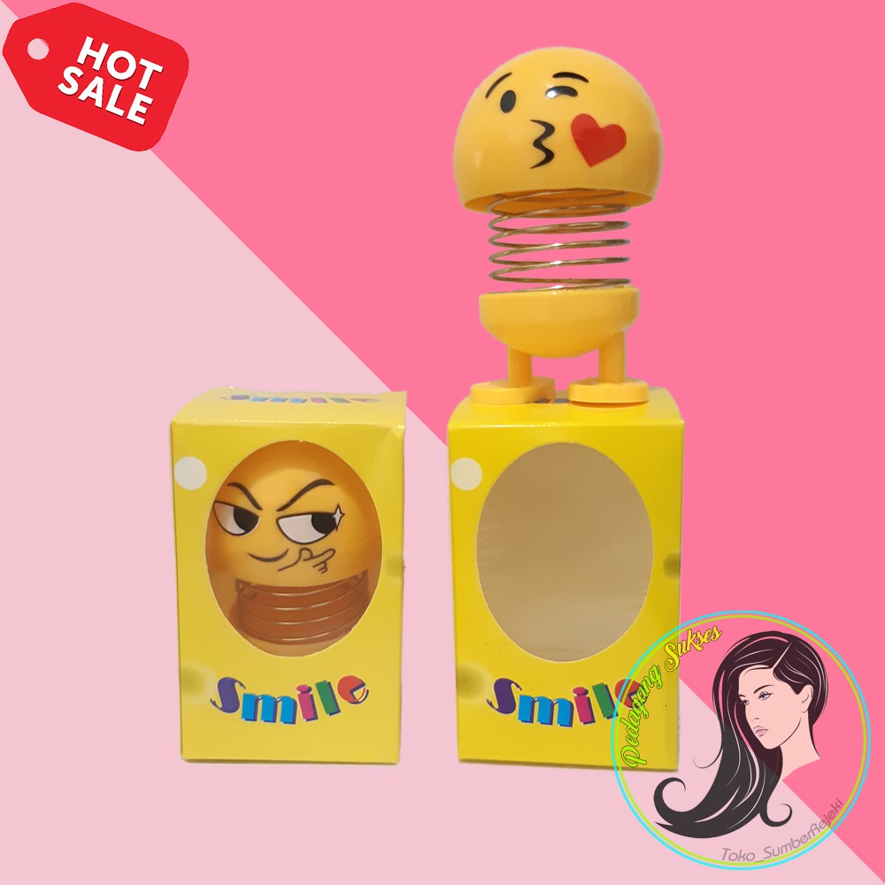 Boneka Emoticon Per Goyang Head Emoji Spring Doll Pajangan Mobil / LAMPU LED BUNDAR / Boneka Emoji / Spring Dol