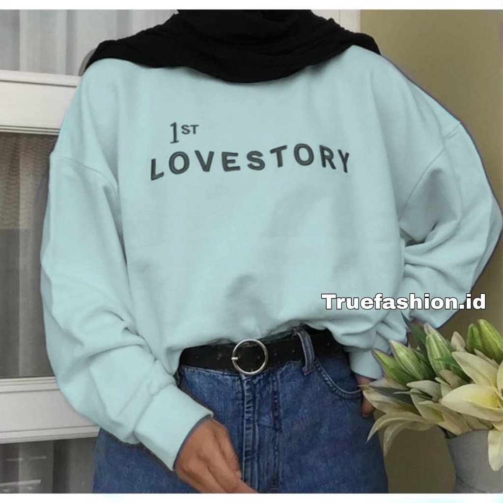 Sweater Love Story | Korean Style Sweatshirt | Pakaian wanita | Bahan Fleece | Allsize