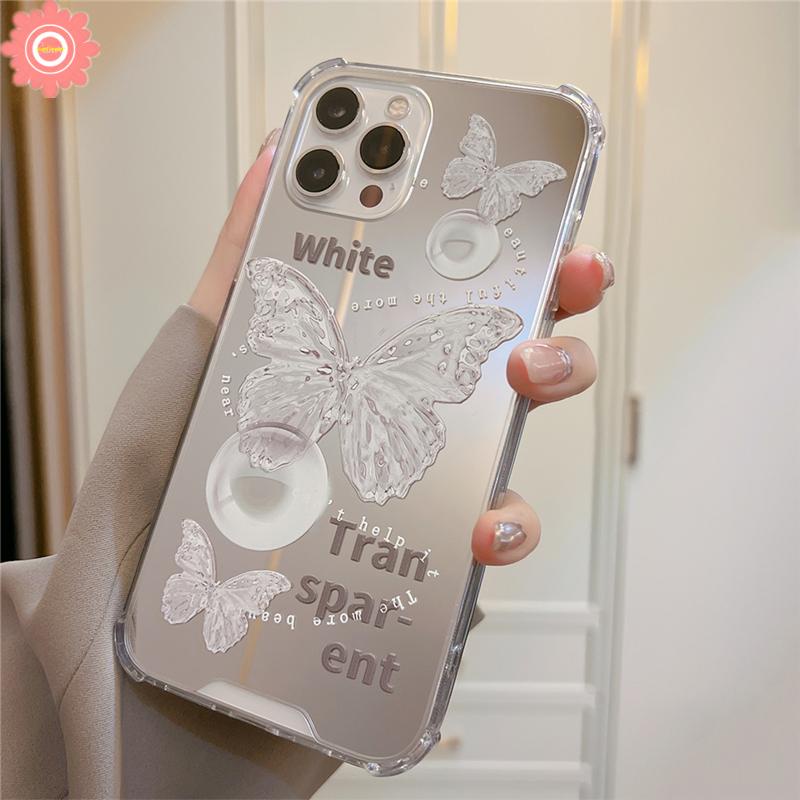 Soft Case Tpu Transparan Cermin Makeup Butterfly Untuk iPhone 7Plus 8Plus XR X XS Max 12 13 11 Pro Max 6 6S Plus 7 8 SE 2020