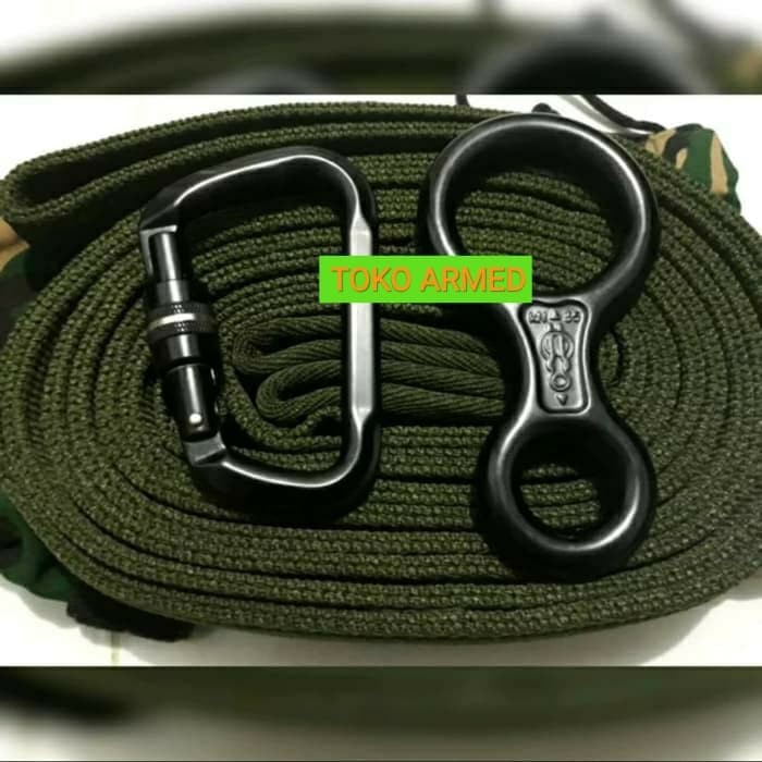 Termurah Tali Webbing Carabiner Delta Screw Figure 8 asli Jatah TNI