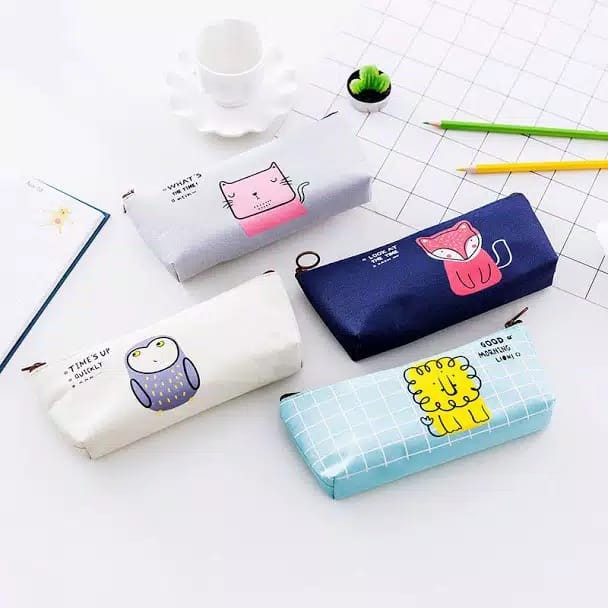 Kotak Pensil Motif Lucu Kualitas Import Dompet Panjang Tempat Makeup Bahan Kanvas Bisa Pilih Motif