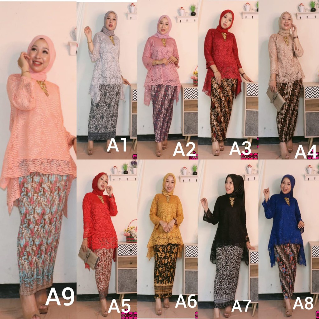 Kebaya Modern Brukat Rinjani Rok Plisket Sembilan Warna