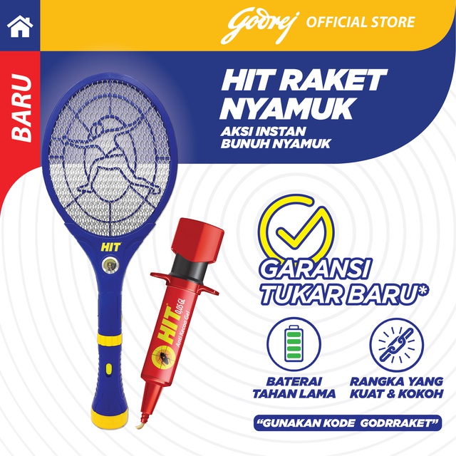 HIT Expert Raket Nyamuk + HIT Anti Kecoa Gel 20 gr - Raket Nyamuk - Bunuh Nyamuk Penyebab Demam Berd