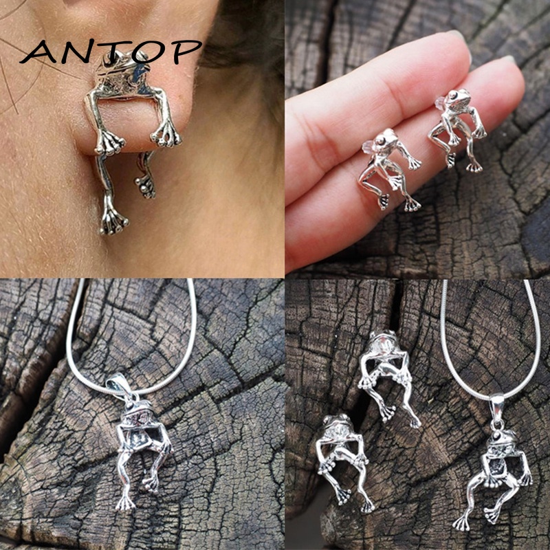 Gaya Eropa Dan Amerika Katak Perak Anting-Anting Kalung Kreatif Retro Unisex Hip Hop Tren Aksesoris ANTOP