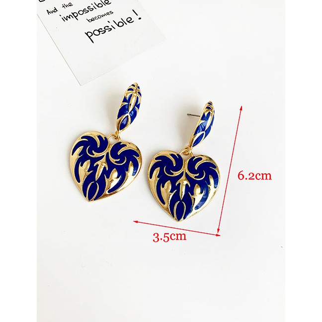 LRC Anting Tusuk Fashion Alloy Drop Oil Pattern Love Stud Earrings D28547