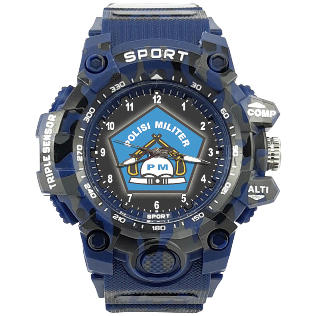 {Istimewa} Jam Tangan LOGO POLISI MILITER - PM 1 Biru Army Water Resistant