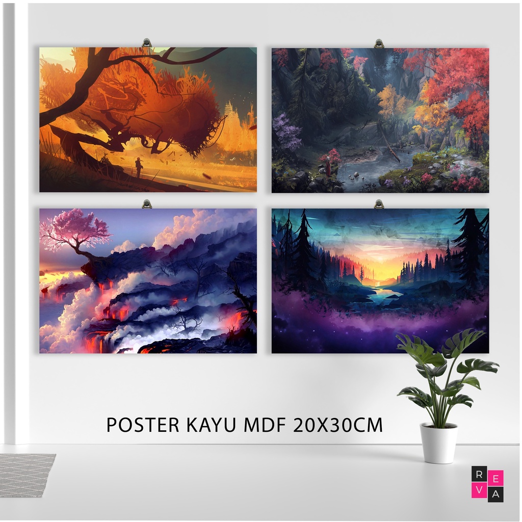 poster kayu lukisan/ hiasan dinding / hiasan kamar / lukisan abstrak / lukisan pemandangan indah