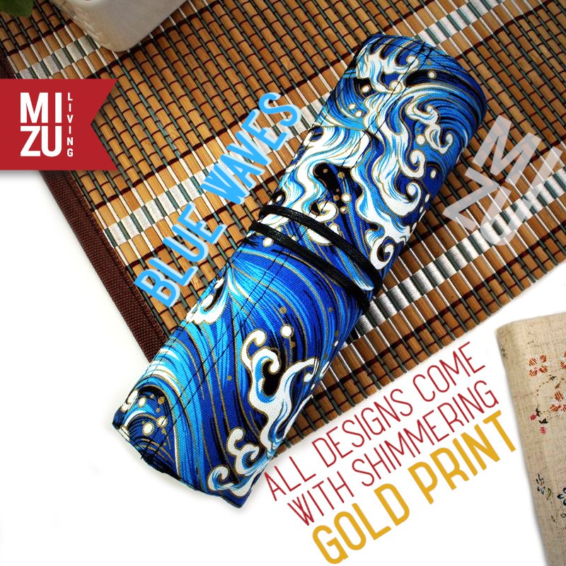 MIZU HIKIZURI Golden Pen Kimono Roll Up Pencil Case Fountain Pen Protector Tempat Pensil Pen Gulung