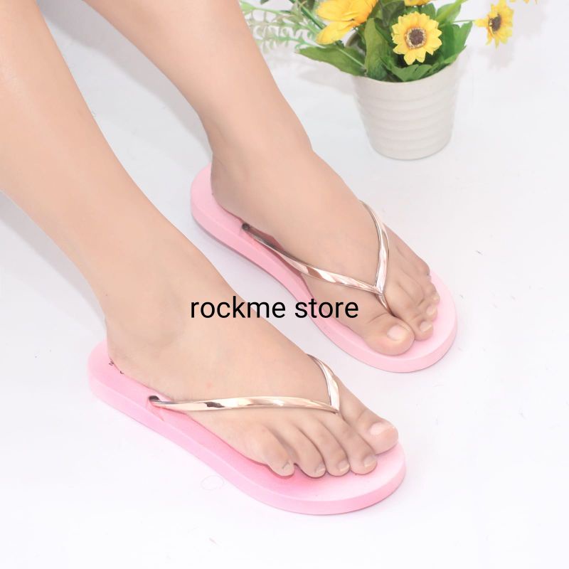 sandal flat karet jelly wanita tali gold