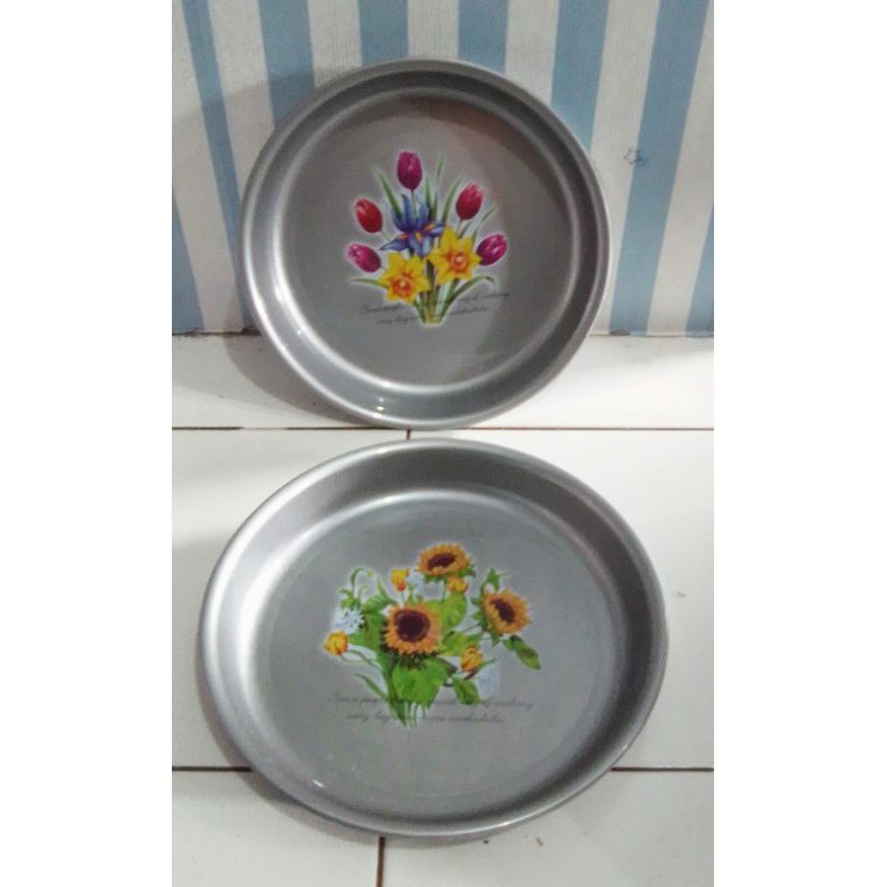 Nampan plastik bundar silver motif bunga Calista