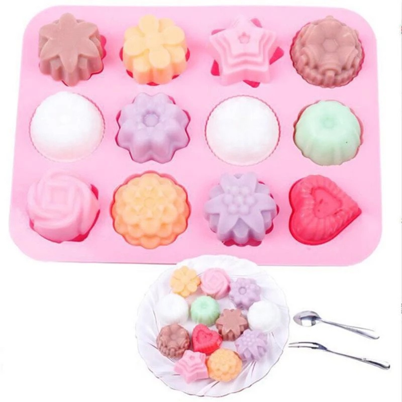 [12 Kinds of Floral Silicone Cake Molds] [Tools for Making Desserts] [for Making Handmade Candles &amp; Soaps &amp; Chocolates &amp; Pastries &amp; Cakes]