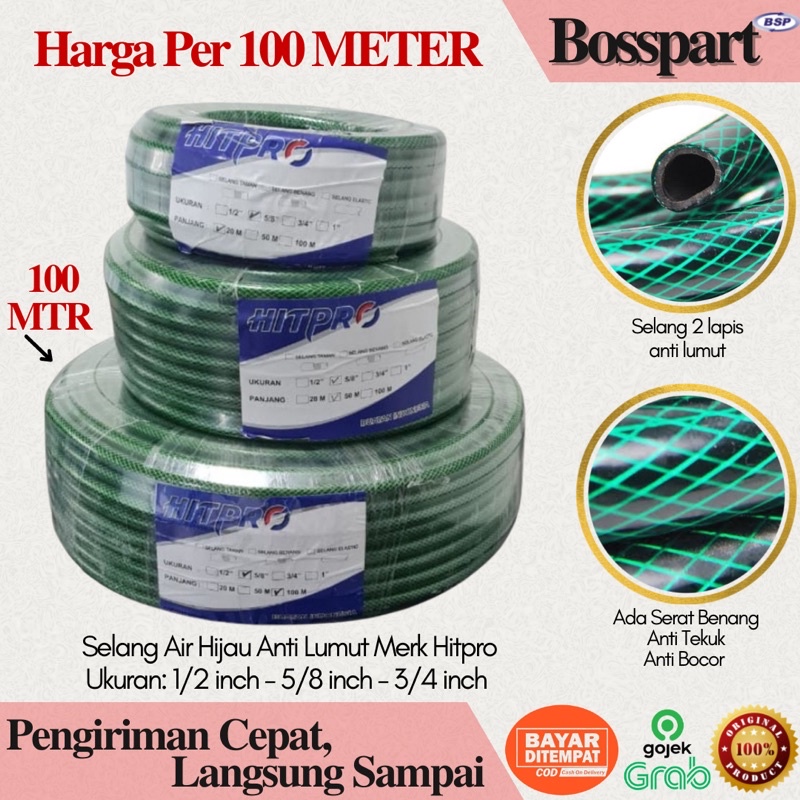 Selang Air Hijau 100 METER Ukuran 1/2 5/8 3/4 Selang Air Anti Lumut / Selang Taman Murah Anti Tekuk