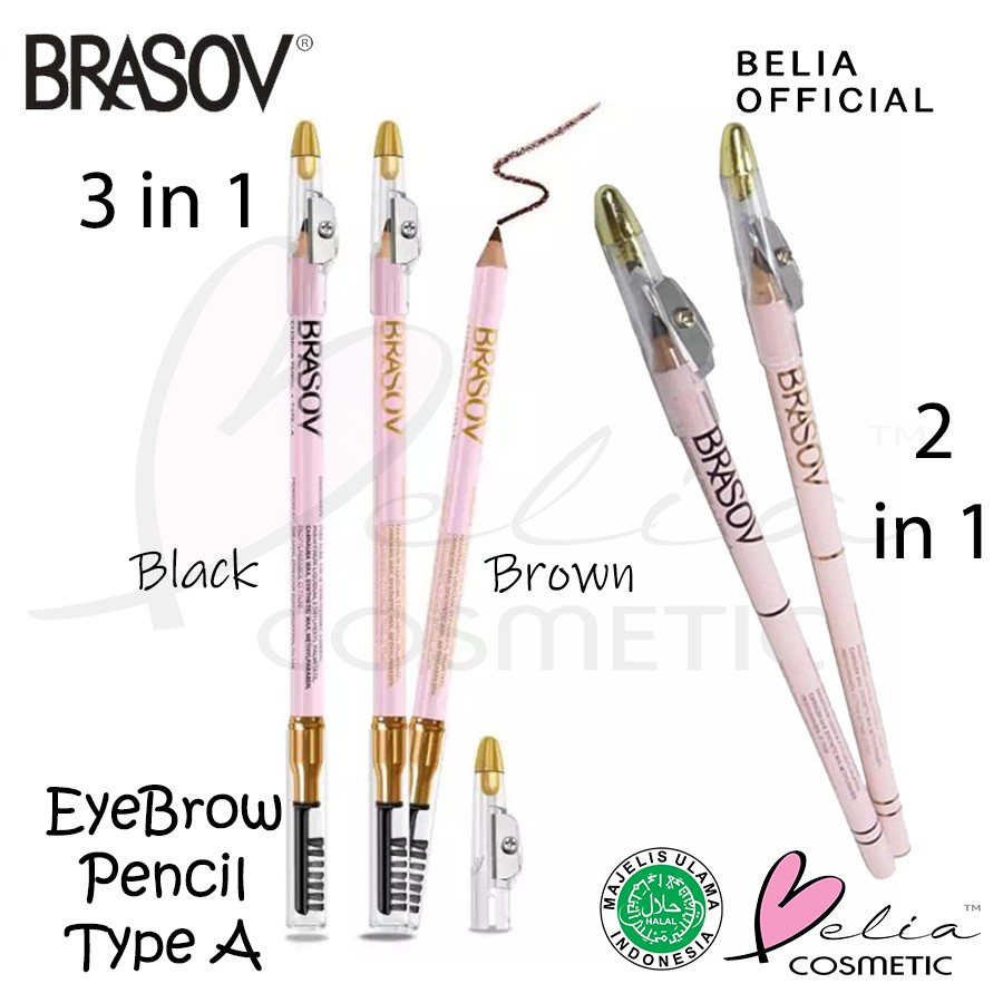 ❤ BELIA ❤ BRASOV Eyebrow Pencil 3 in 1 Pensil Alis + Sharperner + Brush | 2 in 1 +Rautan saja BPOM