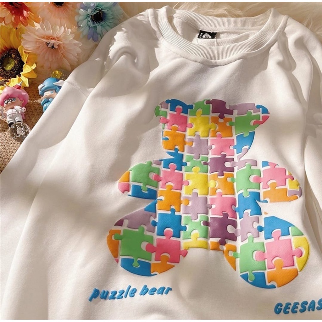 PUZZLE BEAR Crewneck Oblong Sweater Oversize | Outerwear Wanita Fashion Terkini Korean Style