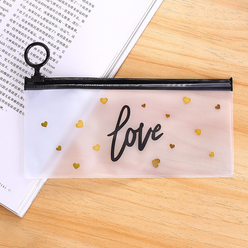 Tempat Pensil Pulpen Transparan Ziplock Karakter Serbaguna Alat tulis make up-LOVE