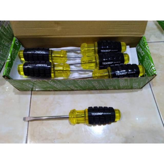 TEKIRO obeng gagang karet 6x100mm MINUS cushion grip ORIGINAL (HARGA PER PCS)