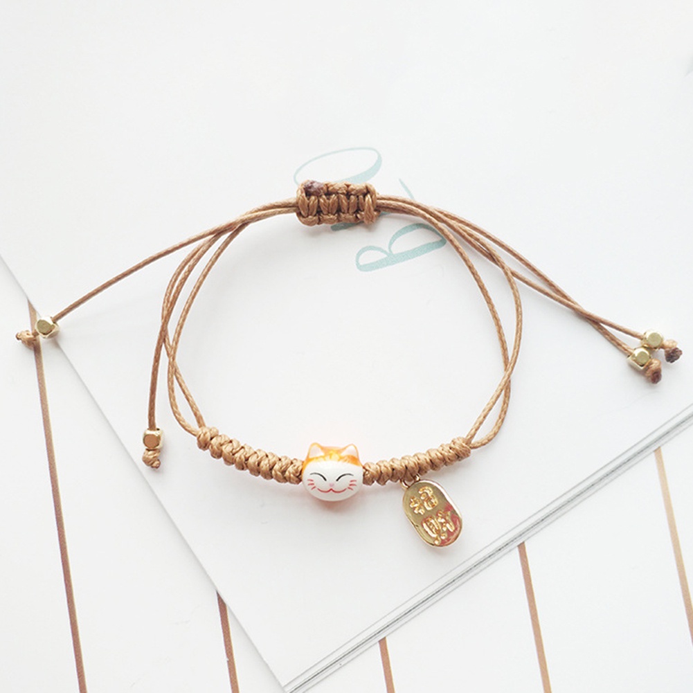 Hu Hu Hu Hu Hu Alat Bantu Pasang Kacamata♡ Gelang Tali Kepang Dengan Charm Kucing Keberuntungan Untuk Priawanita