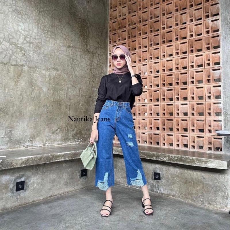 Cloudy cullote celana kulot jeans wanita ripped sobek/kulot cloudy
