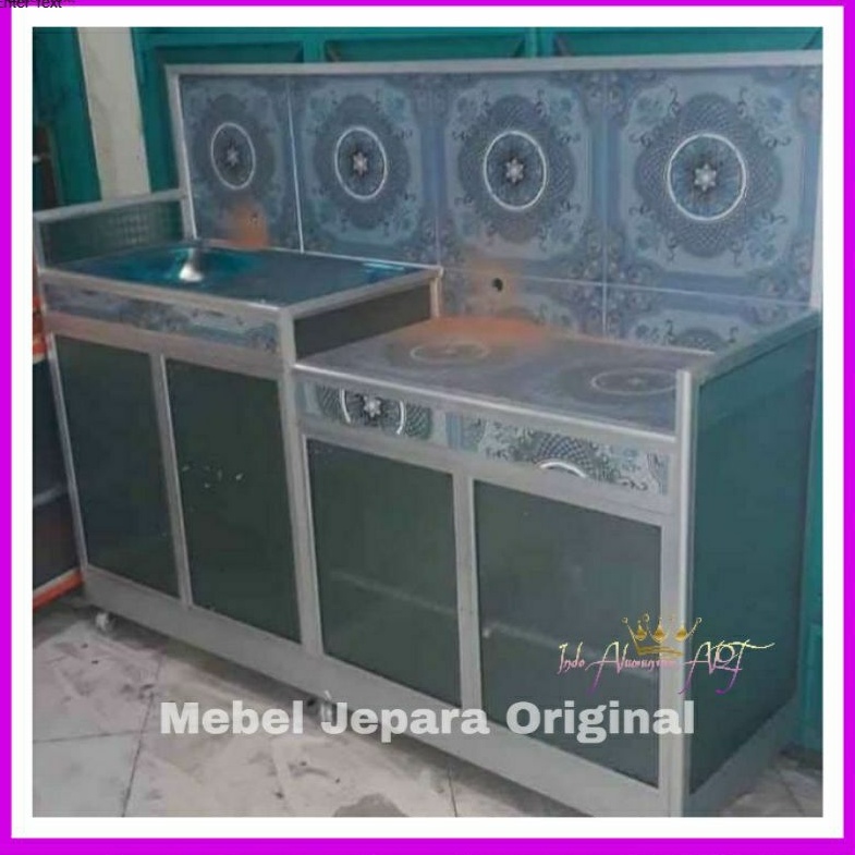 Meja Kompor Almunium & Wastafel Tempat Cuci Serbaguna - Lemari Piring Pintu 4