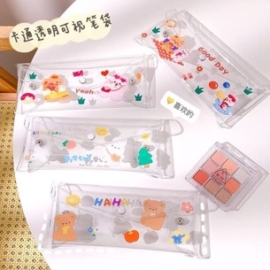 

TEMPAT PENSIL CASE SIMPLE TRANSPARANT LUCU MOTIF BERUANG GIRL KELINCI PVC