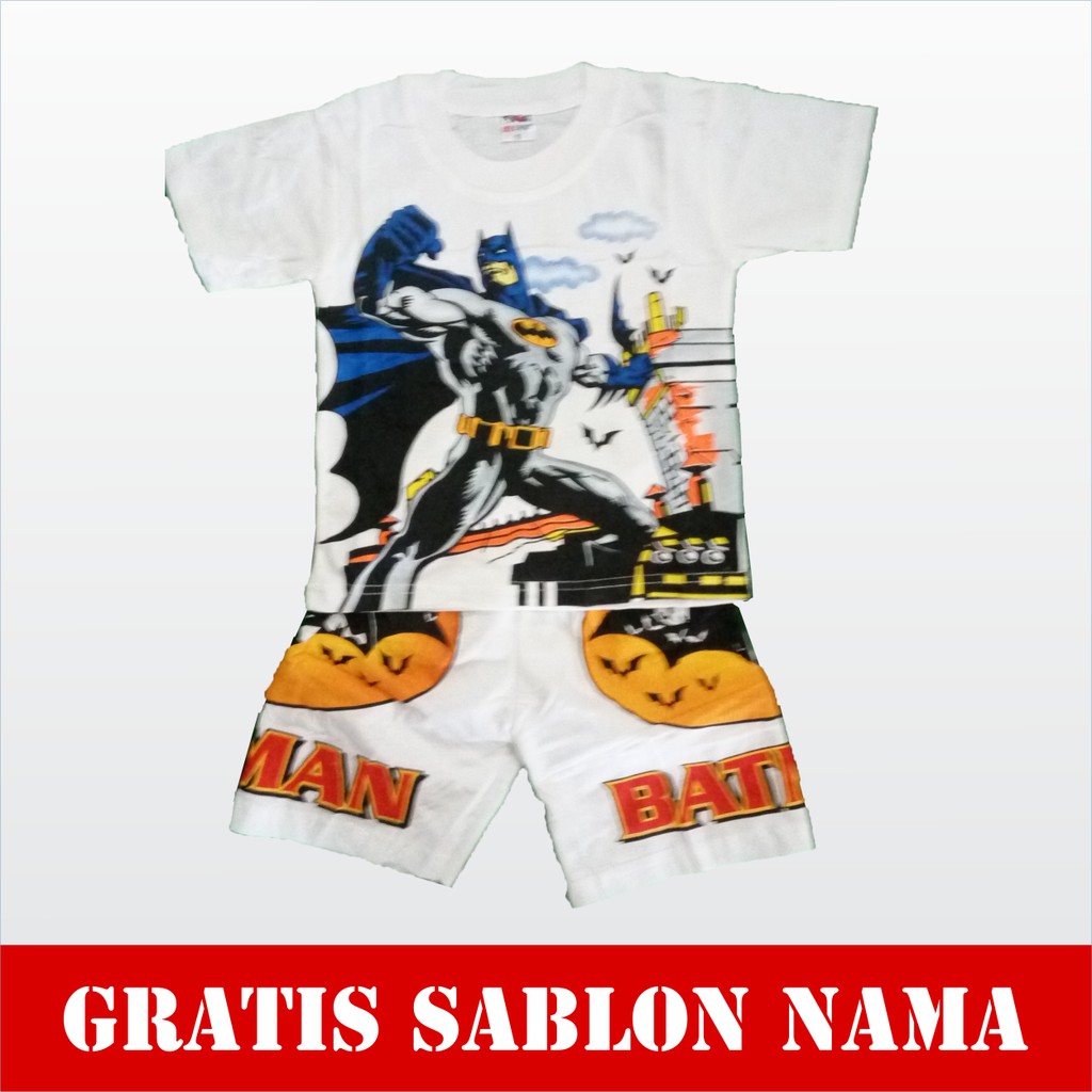 Baju Anak Setelan Batman Kaos Anak Laki-Laki Murah Gratis Custom Nama