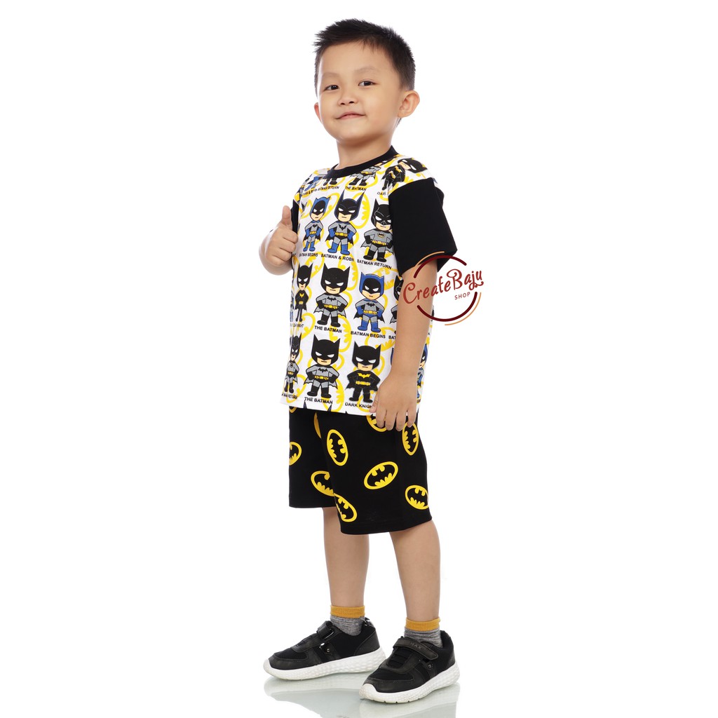 Setelan Anak Laki-Laki Hayami 2-7 Thn Motif Batman Baju Anak Laki Lengan Pendek Bahan Katun-Batman Baris