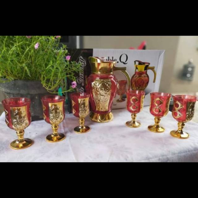 Teko Set Gelas 7 Pcs/Teko Arab Set Kanset Double Q