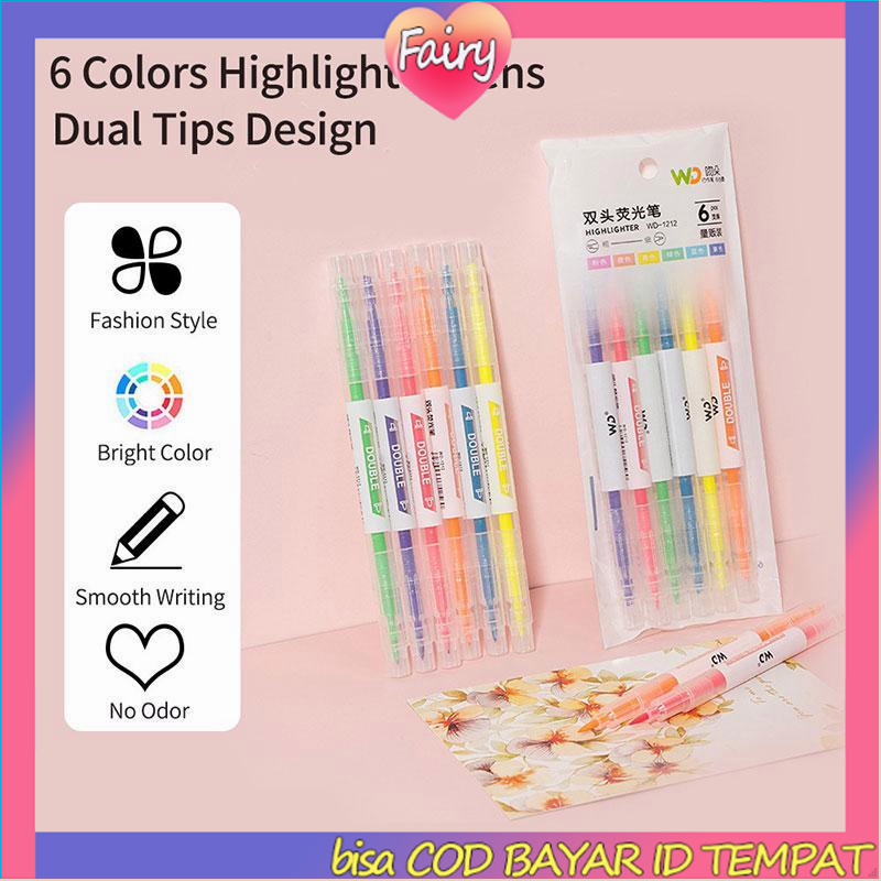 

Warna berkepala dua stabilo 6-warna penanda garis kunci spidol grafiti miring kepala pena cat air F