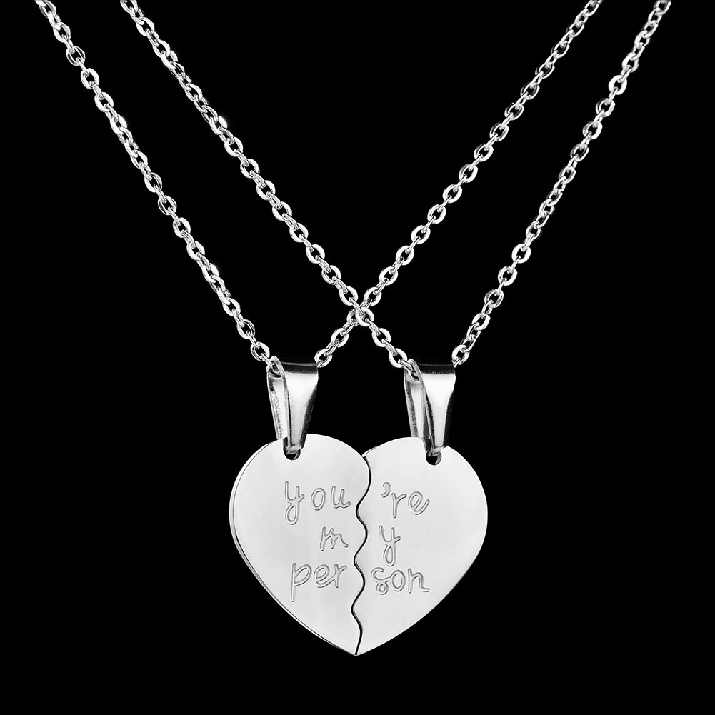 Hu Hu Hu Hu Hu Alat Bantu Pasang Kacamata♡ 2pcs Kalung Rantai Liontin Hati Motif Tulisan You Are My Person Untuk Pasanganpriawanita
