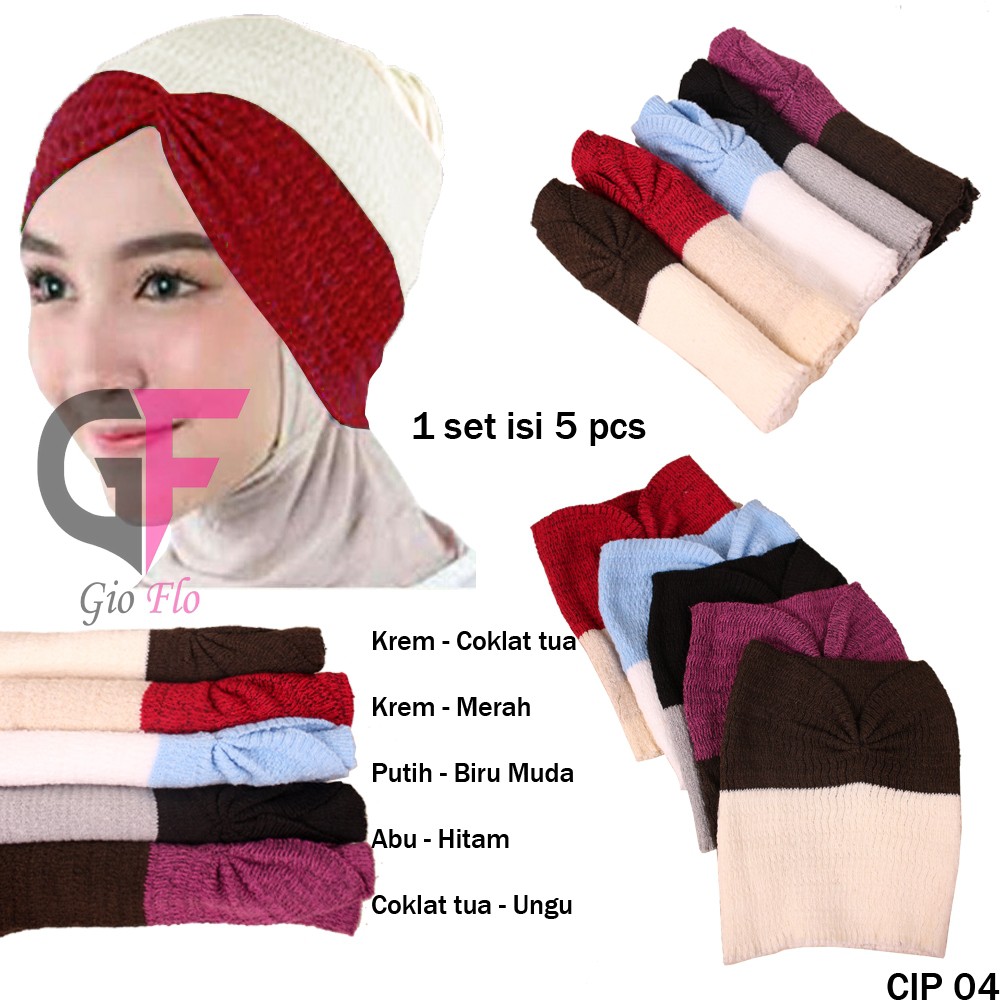 GIOFLO Ciput Bandana Polos Rajut Isi 5 Pcs Rajut Kombinasi Warna / CIP 04