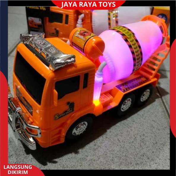 Mainan Anak Mobil Truk Construksi Mixer Molen Cement Bump And Go Pakai Baterai Berlampu Dan Bersuara