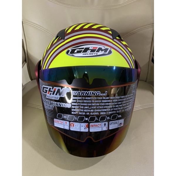 Helm Dewasa GHM Vista Stabilo Merah Kuning SNI Half Face