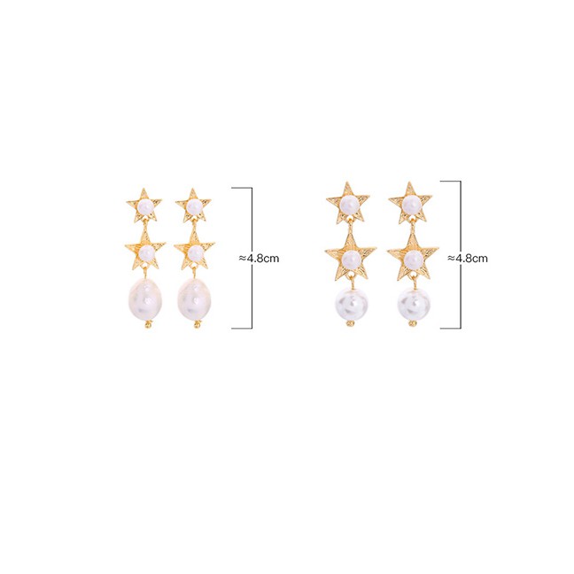 LRC Anting Tusuk Fashion Glass Pearl Gold 925 Sterling Silver Stars Pearl Earrings F95517