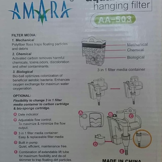 AMARA AA 503 AA503 AA-503 hanging filter gantung hang on aquarium aquascape